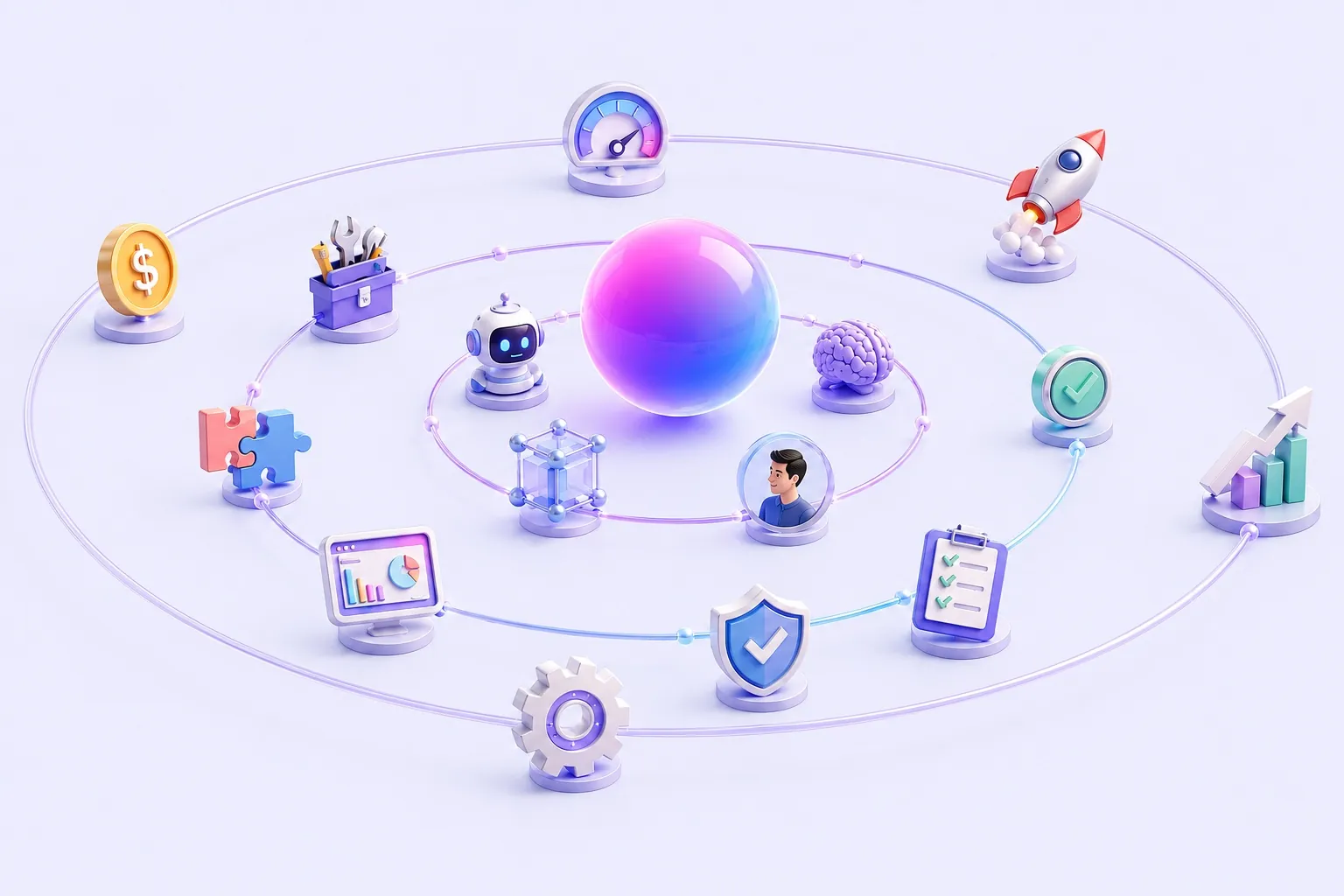 AI agents, controls, and business outcomes orbiting the Bitligence control plane